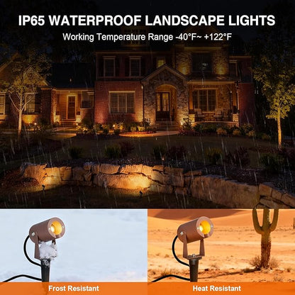 Low Voltage LED Landscape Spotlight, 3W 12V AC/DC Outdoor Landscape Spotlights Waterproof for Garden, Yard, Pathway, Up Lighting, Heavy Duty Light Fixture, 95Ra 3000K Uplighting Outdoor, Brown