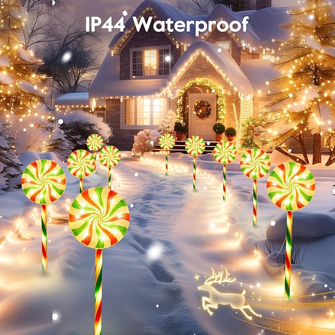 Brightown 6 Pack Lollipop Christmas Pathway Lights Outdoor - 27IN 120 LED Candy Cane Pathway Lights with 8 Lighting Modes, Waterproof Christmas Light Outdoor Decoration for Lawn Walkway, Warm White