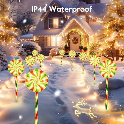 Brightown 6 Pack Lollipop Christmas Pathway Lights Outdoor - 27IN 120 LED Candy Cane Pathway Lights with 8 Lighting Modes, Waterproof Christmas Light Outdoor Decoration for Lawn Walkway, Warm White