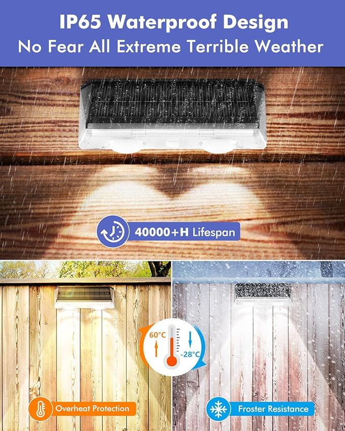 Solar Fence Lights Outdoor 8 Pack, IP65 Waterproof Fence Lights Solar Powered, 3 Modes(Warm/Neutral/Cool White) | Lumora