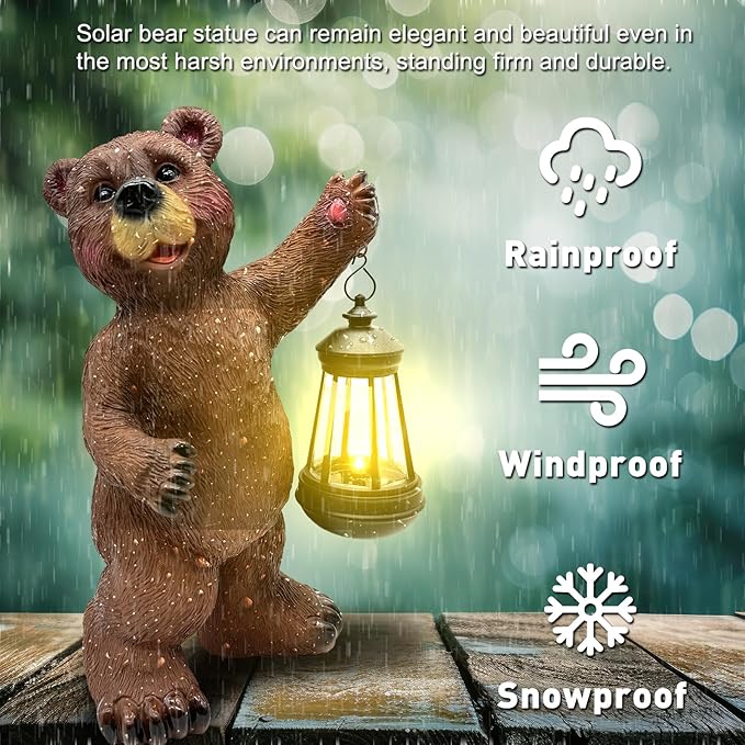 Solar Lantern Garden Statues Decor, 14" Large Outdoor Bear Figurine Lights for Yard Patio Decoration - Unique Christmas Housewarming Gift for Grandma Wowen Mom Brown