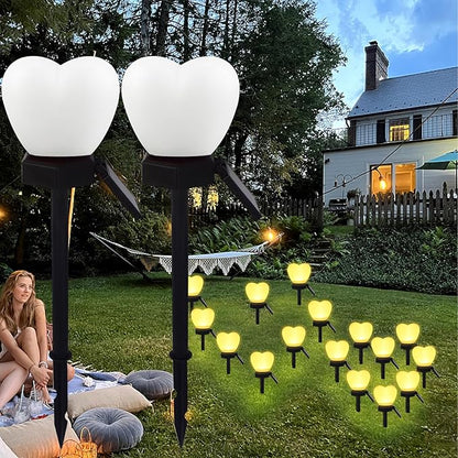 Valentines Day White Heart Solar Lights Outdoor, 2Pcs Waterproof Valentines Day Solar Garden Light LED Heart Lights Wedding Decorations for Yard Walkway Outside (White)