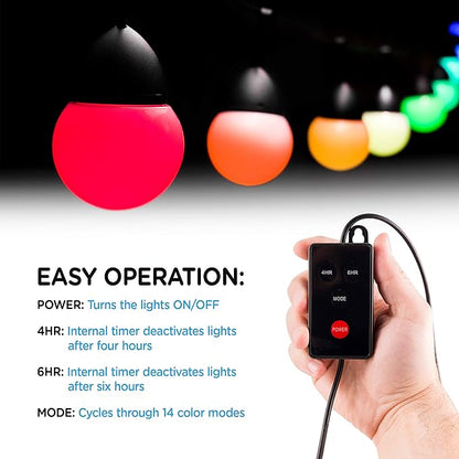 Enbrighten USB-Powered Cafe String Lights, 24ft, 24, LED, Color Changing, Indoor or Outdoor, Camping, Tailgate, Dorm Room, Round Bulb, 48372