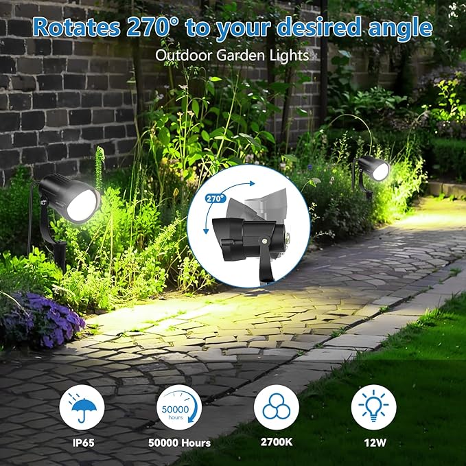 HIBOITEC 12W Spot Lights Outdoor 110V to 120V Landscape Lighting Waterproof Spotlight with 4.9ft 3-Plug LED Plug in | Lumora