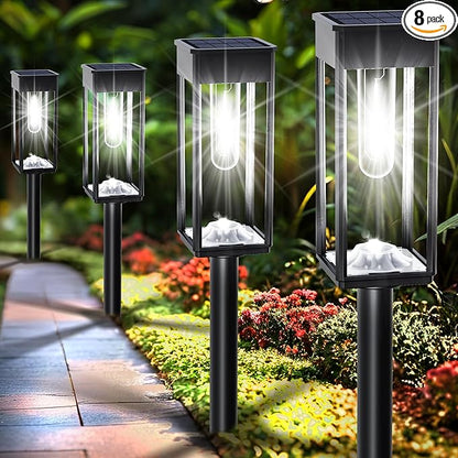 Solar Pathway Lights Outdoor IP65 Waterproof, 8 Pack 6500K LED Auto On/Off Walkway Landscape Light for Yard Lawn Garden Patio Driveway Outside Decor, Cool White