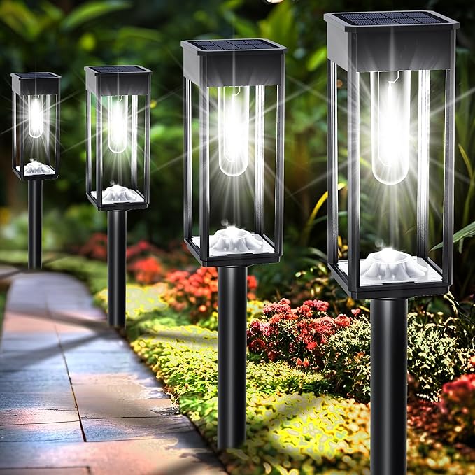 3 Color in 1 Solar Pathway Lights Outdoor 8Pack + Modern Solar Pathway Lights Cool White 8Pack