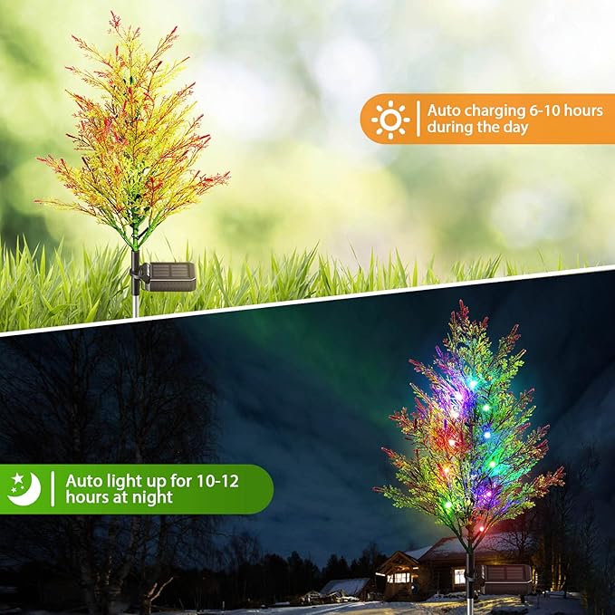 Solar Christmas Decorations Outdoor, 4 Pack Solar Garden Tree Lights with 2 Modes and 12 Lamp Beads, Multi-Color Waterproof Holiday Lights for Yard, Lawn and Pathway Decorations