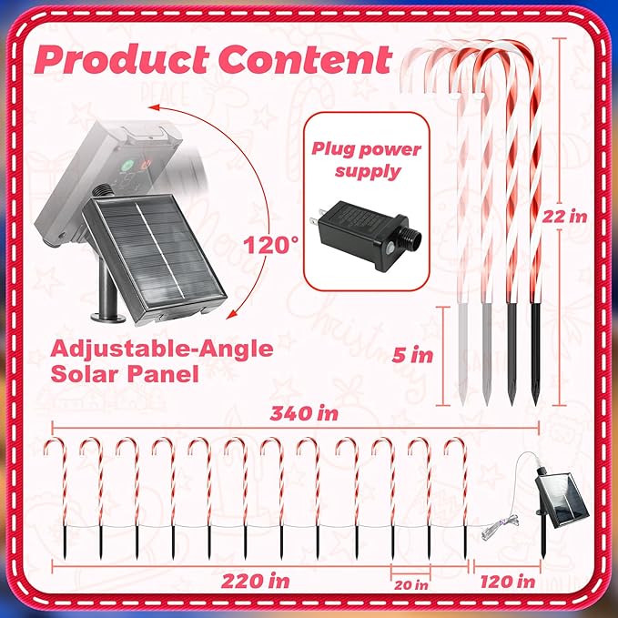 Solar Christmas Decorations Outdoor: 12 Pack Red Candy Cane Pathway Lights - 21" Waterproof LED 8 Blinking Models | Lumora
