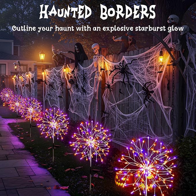 suddus Solar Halloween Lights Outdoor Solar Powered, Upgrade 2-Pack Orange & Purple Solar Firework Lights | Lumora