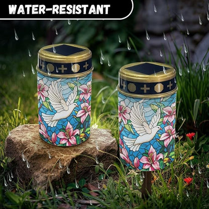 Cemetery Decorations for Grave Dove Lily Cemetery Solar Lights for Grave Auto On/Off LED Solar Light for Landscape Outdoor Memorial Gifts