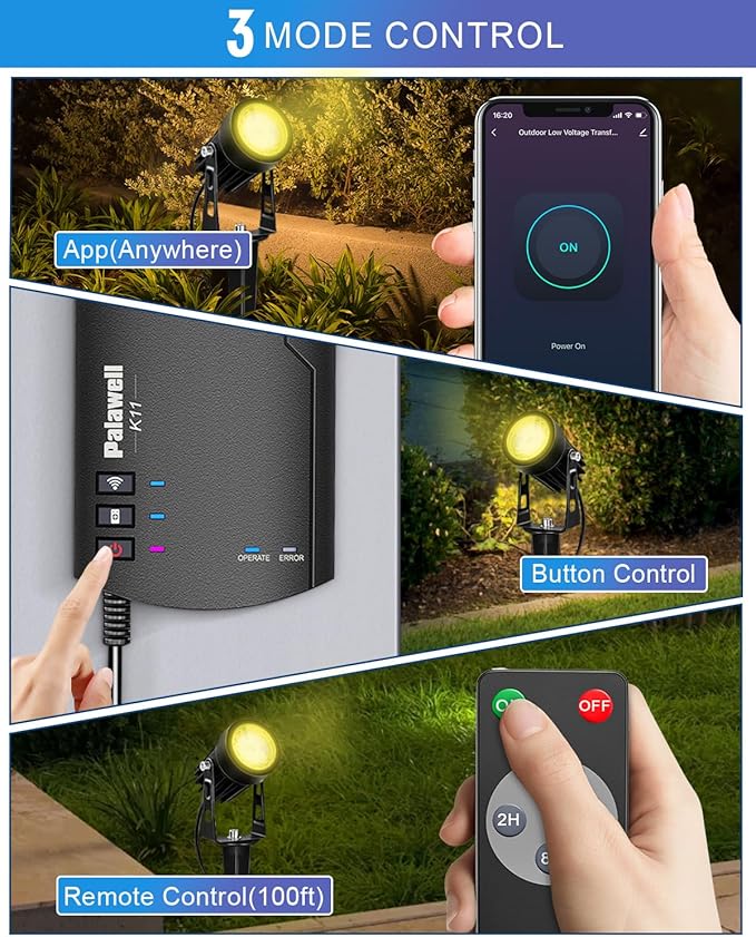 8-Pack Low Voltage Landscape Lighting Kit with WiFi 72W Transformer, 3W LED Spotlights with 65ft Cable, App and | Lumora