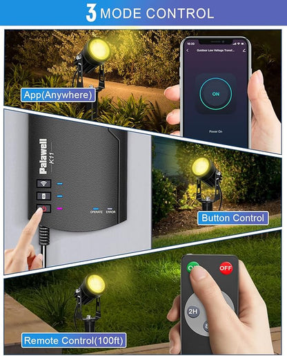 8-Pack Low Voltage Landscape Lighting Kit with WiFi 72W Transformer, 3W LED Spotlights with 65ft Cable, App and Voice Control, 3000K Warm White, 12-24V, IP65 Outdoor Pathway Uplights