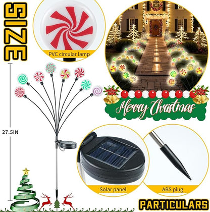 4 Pack 8 Patterns Christmas Decorations with 32 Lollipop Christmas Lights, Solar Christmas Lights Outdoor Waterproof with 8 Modes, Christmas Peppermint Candy Pathway Yard Decor for Garden/Lawn/Patio