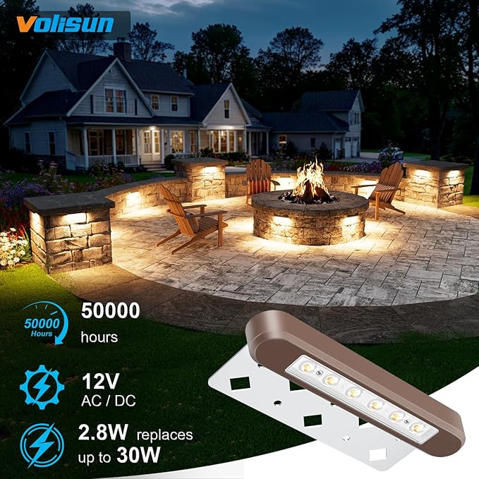 VOLISUN 7 Inch Retaining Wall Lights, IP67 Waterproof Hardscape Lighting, Cuttable Low Voltage Lighting, 12V Paver | Lumora