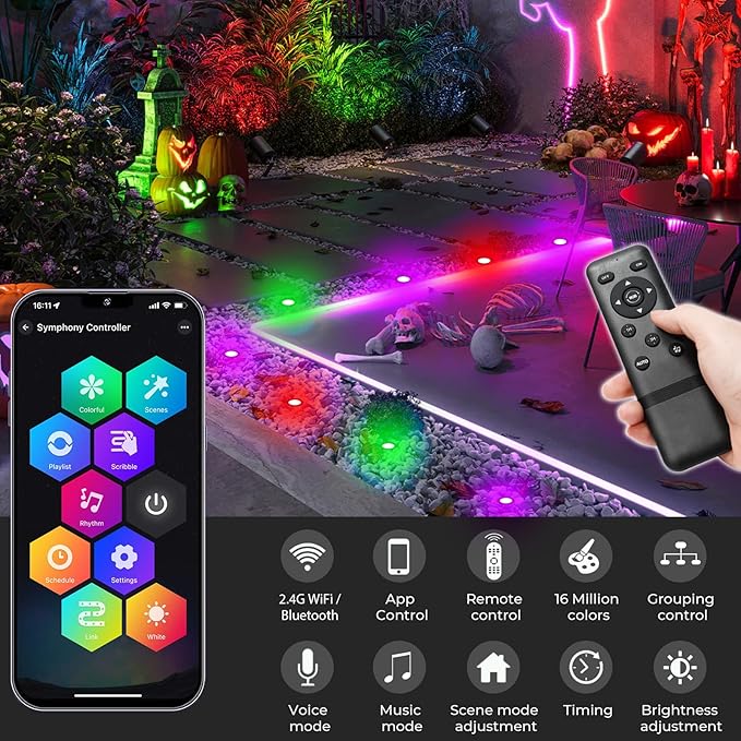LED Deck Lights Kit, 50 Pack 1.77" RGBW+IC Multicolor Dynamic Low Voltage Recessed Landscape Lights, IP67 | Lumora