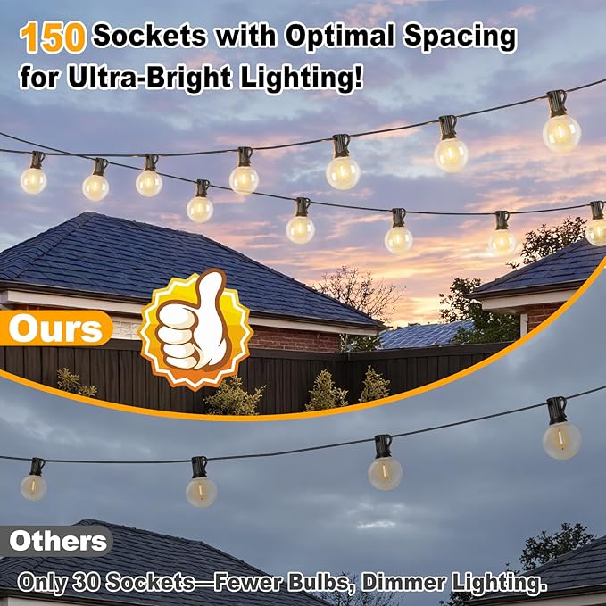 Bosceos 300ft (100ft*3) Outdoor G40 LED Globe String Lights Dimmable Waterproof Shatterproof Light Strings | Lumora