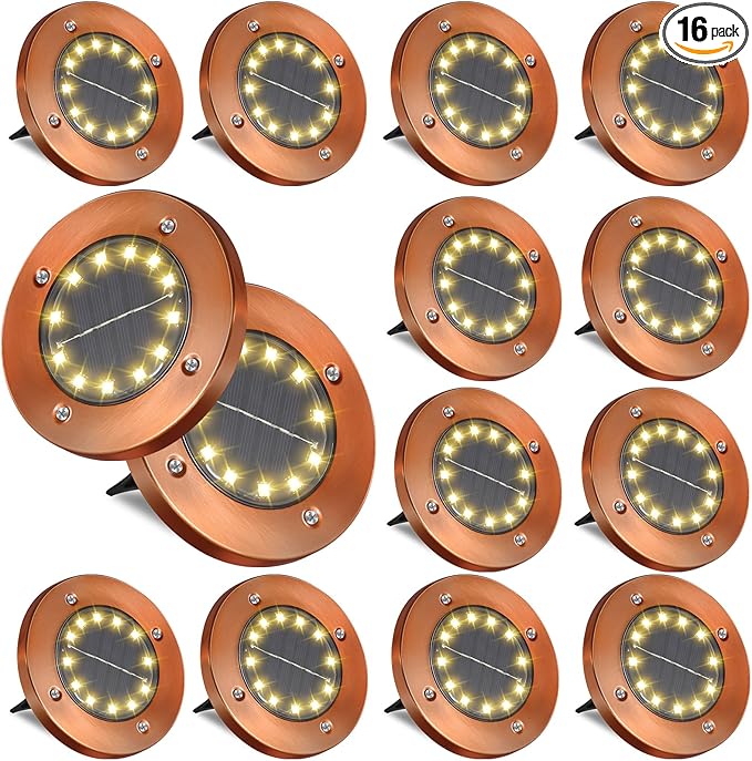 Outdoor In-Ground Lights Disc Outdoor Solar Garden Lights In Ground Landscape 16 Pack 12 led for Pathway Yard Patio | Lumora