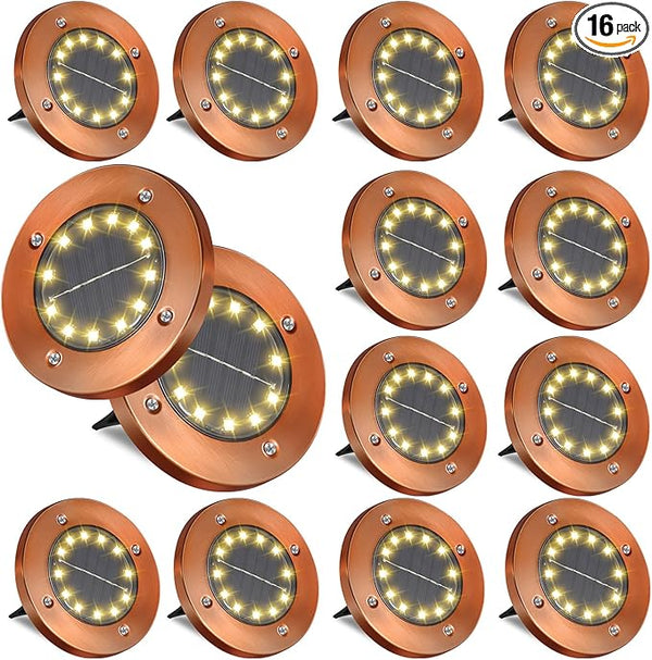 Outdoor In-Ground Lights Disc Outdoor Solar Garden Lights In Ground Landscape 16 Pack 12 led for Pathway Yard Patio | Lumora
