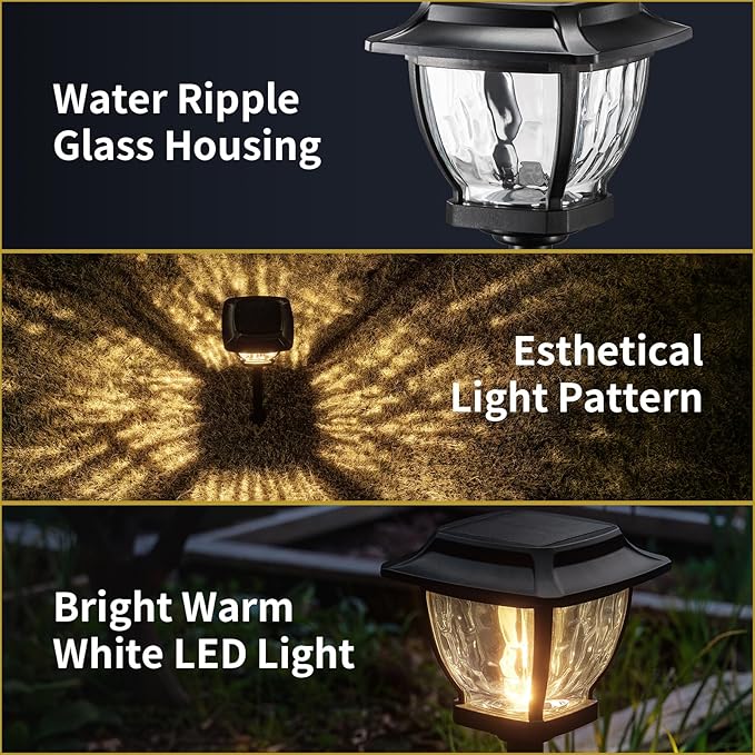 Solar Pathway Lights, Super Bright Solar Lights Outdoor Waterproof, 2 Pack Glass Solar Garden LED Lights, Landscape Lighting Decorative for Path, Yard, Patio, Walkway, Driveway, Slate Black