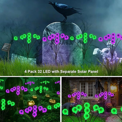 Halloween Decorations Outdoor Solar Eyeball Lights 4 Pack 32 LED 8 Modes Waterproof Scary Spooky Eyeballs Light Purple and Green Solar Garden Lights for Yard Party Halloween Decor (Green & Purple)