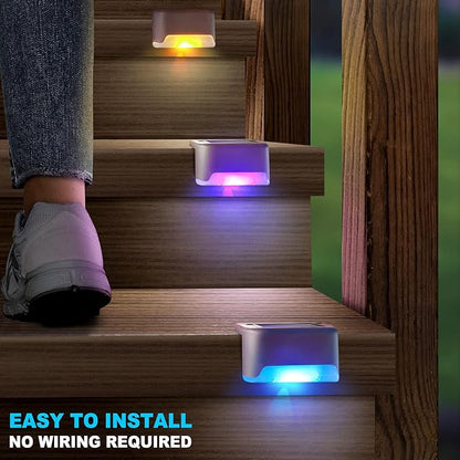 DenicMic Solar Deck Lights Outdoor 16 Pack Step Solar Lights Waterproof for Patio Fence Step Yard Stair RGB Color Changing LED Outside Deck Lighting