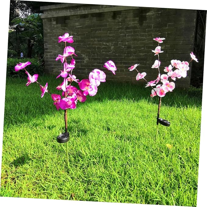 2pcs Orchid Shape Solar Ground Plug Lights Outdoor Garden Solar Lights for Pathway and Landscape Waterproof Decorative Colorful Shades