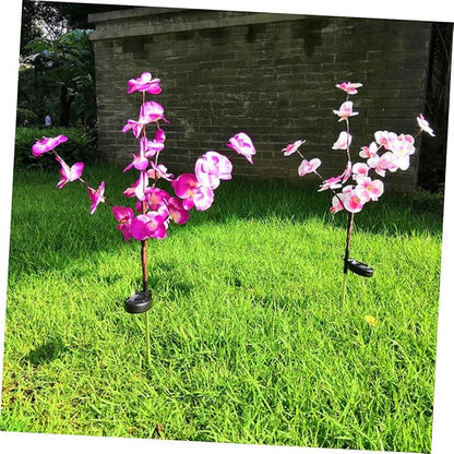 2pcs Orchid Shape Solar Ground Plug Lights Outdoor Garden Solar Lights for Pathway and Landscape Waterproof Decorative Colorful Shades