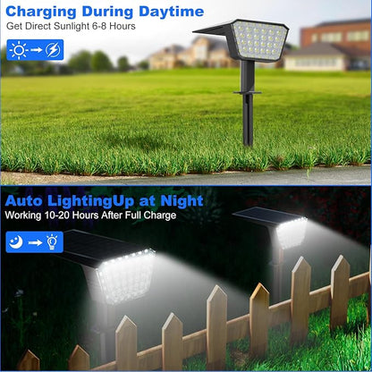 Solar Spot Lights Outdoor, IP65 Waterproof 44 LED Landscape Spotlights, Solar Powered Spotlight with Auto On/Off and 3 Lighting Modes for Outside Garden Decor, 4 Pack (Cool White)