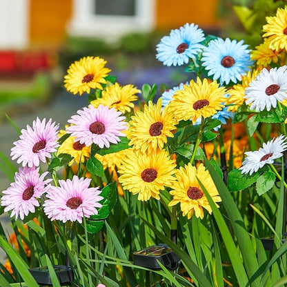 WdtPro Solar Lights Outdoor Garden Decor, 4 Pack Garden Lights with 16 Glowing Daisy Flowers, Solar Flowers Outdoor Waterproof for Outside Yard Patio,Gifts