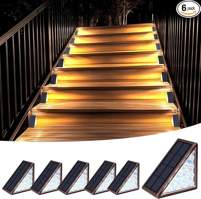 Solar Step Lights for Outside Waterproof IP67, Outdoor Stair Light 6 Pack, Solar Stair Lights Outdoor LED Outdoor Step Lights Decor for Deck, Front Step, Patio, Garden