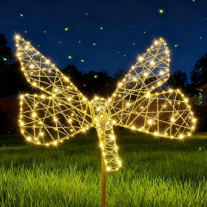 Flacchi Solar Lights Outdoor - Solar Garden Lights Butterfly Decor with 240LED, Solar Powered Iron Waterproof Easy to Install for Pathway Garden Decorations Patio Decor Yard Decoration