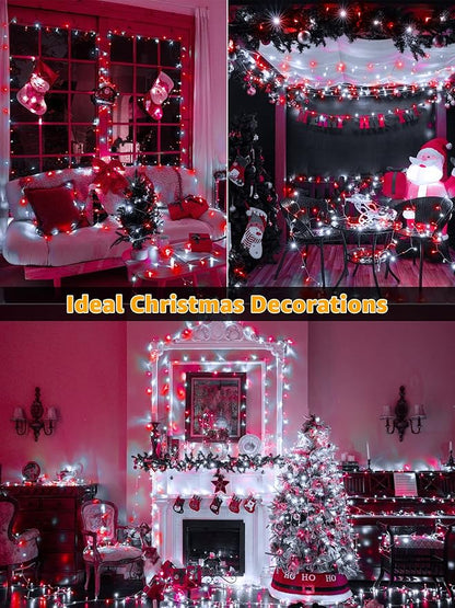 Christmas Lights 600 LED 98FT, Waterproof Outdoor String Lights with Remote and Timer, 8 Modes Dimmable Fairy Lights for Indoor Outdoor Wedding Party Holiday Decorations (Red and White)