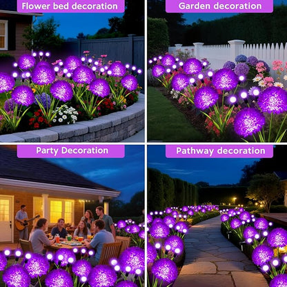Solar Garden Lights, 4 Pack Solar Purple Swaying Firefly Lights with Flowers, Waterproof Purple Halloween Flowers Light Outdoor for Garden Patio Yard Fall Decoration, Gifts for Women Mother's Day