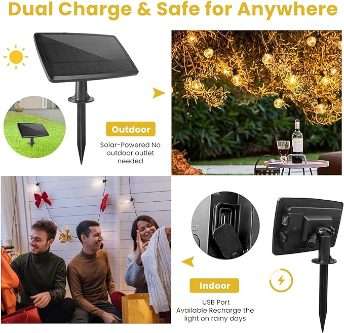 300FT Solar String Lights Outdoor Waterproof with Remote,G40 Solar Powered String Lights with 60+3 LED Shatterproof Bulbs, Dimmable Solar Patio Hanging Lights for Outside Backyard Party