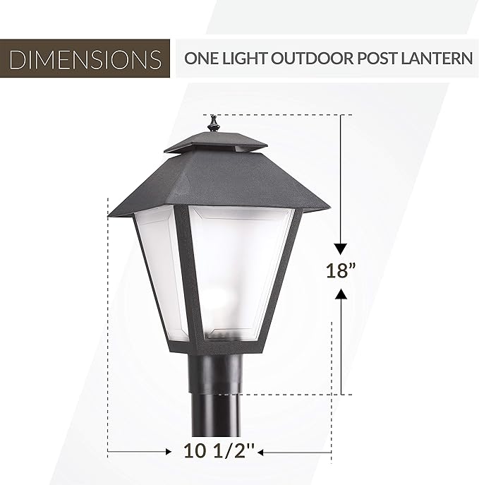 Generation Lighting 82065-12 Polycarbonate One-Light Outdoor Post Lantern Outside Lighting, Black Finish | Lumora