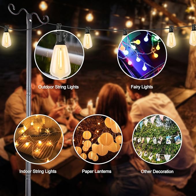 Lightdot Outdoor String Light Poles, 9FT Metal Patio Light Poles Post for Outside with Fork for Outside Hanging | Lumora