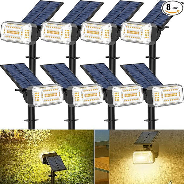 102 LED Solar Spot Lights Outdoor Waterproof IP65, Adjustable Landscape Spotlights, [8 Pack/4 Modes] Auto On/Off | Lumora