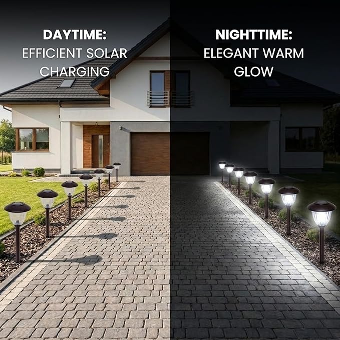 Energizer Solar Patio Lights - 8 Pack Waterproof Solar Power Lights for Outdoor with 15 Lumen Output & Patterned Glass & Metal Finish, Easy to Install Stake Lights for Sidewalks Illumination - Bronze
