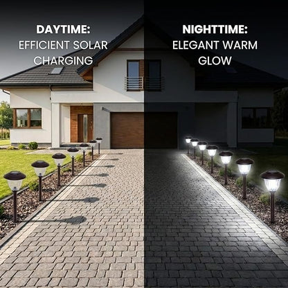 Energizer Solar Patio Lights - 8 Pack Waterproof Solar Power Lights for Outdoor with 15 Lumen Output & Patterned Glass & Metal Finish, Easy to Install Stake Lights for Sidewalks Illumination - Bronze
