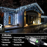 132ft Icicle Lights for Outside, 1280 LED White Christmas Lights Outdoor with 240 Twinkle Drops, 8 Modes Plug in | Lumora