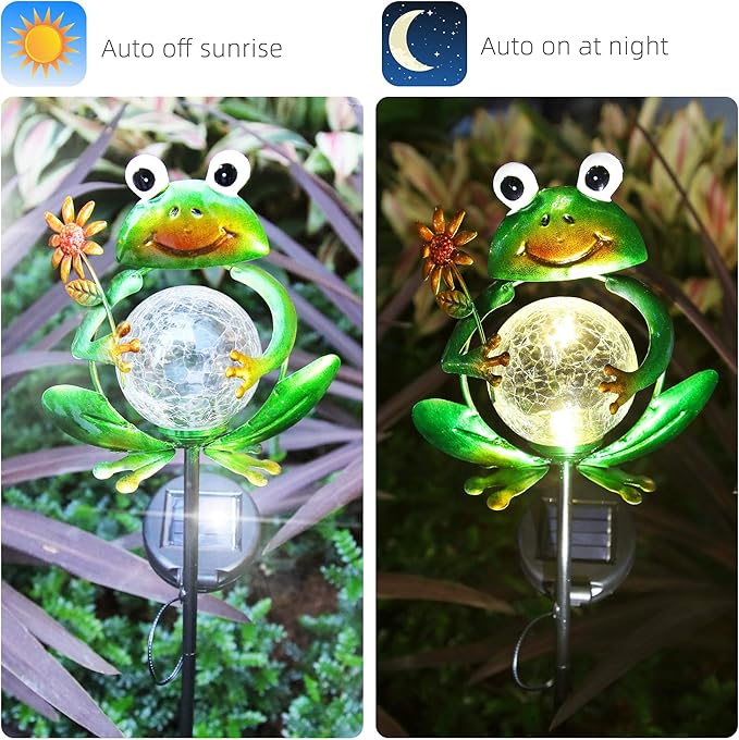 Garden Solar Lights Outdoor Decorative, Metal Frog Shape, Waterproof Stake Lights with 2 FT, Auto ON/Off Solar Powered Light for Lawn, Backyard, Patio, Pathway