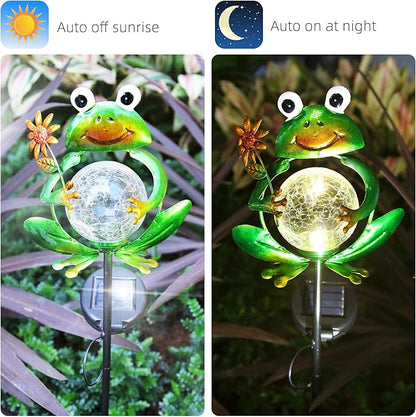Garden Solar Lights Outdoor Decorative, Metal Frog Shape, Waterproof Stake Lights with 2 FT, Auto ON/Off Solar Powered Light for Lawn, Backyard, Patio, Pathway