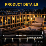 (New) Outdoor String Lights, 24FT 20 LED Hanging Bulbs Lights, IP65 Waterproof 8 Modes Plug-in Shatterproof Patio | Lumora