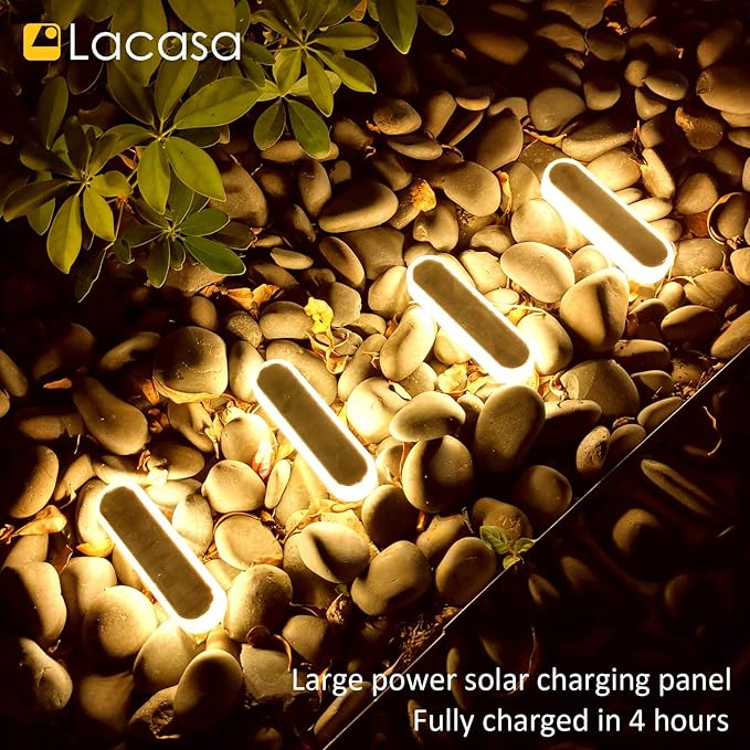 Lacasa 4pcs Solar Outdoor Floor Lamp Warm White 2700K 40LM LED Solar Light Outdoor Patio Decoration IP68 Waterproof Auto On/Off Lighting for Paths Garden Stairs Pathways Patio