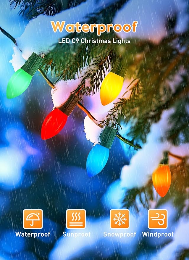 Vintage C9 LED Christmas Lights Outdoor, 150 Feet C9 String Lights with 75 Shatterproof C9 Bulbs, Waterproof | Lumora