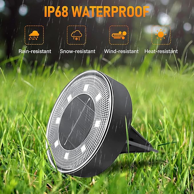Siatom Solar Ground Lights 8 Pack, IP68 Waterproof Solar In-Ground Light for Outdoor, Flat Landscape Lighting | Lumora