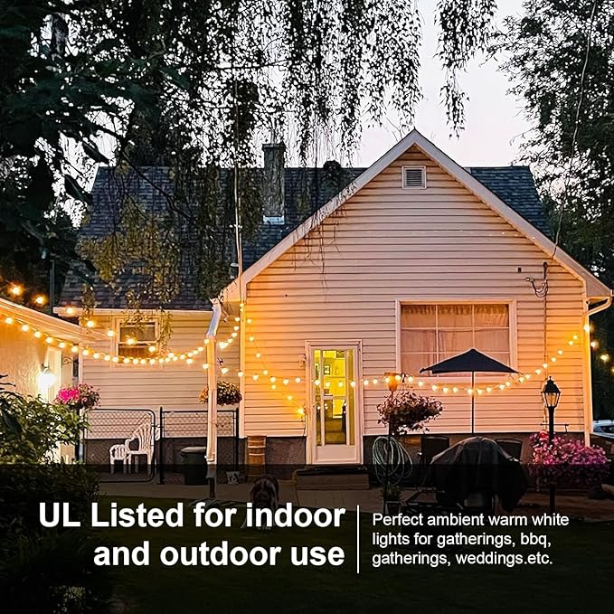 Banord 51FT Outdoor String Lights, Waterproof Patio Lights with 18 Shatterproof LED Bulb Hanging Light String | Lumora