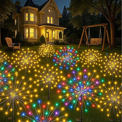 4 Pack 200LED Garden Lights Solar Powered Waterproof, Fireworks Solar Lights Outdoor for Yard Pathway, Solar Fairy Lights Christmas Decorations (2 Warm & 2 Colored)