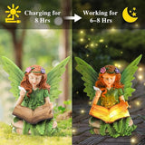 Afirst Solar Garden Fairy Statue, Green Fairy Solar Light Outdoor Resin Statues Figurine Light, Angel Reading Book | Lumora