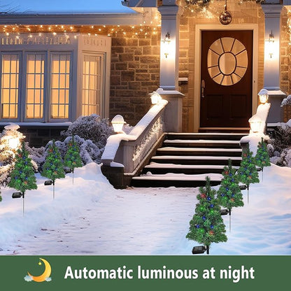 4PCS Solar Christmas Tree Garden Stake Lights Outdoor Waterproof Pathway Lights Xmas Tree Light for Lawn Patio Yard Front Porch Christmas Decor